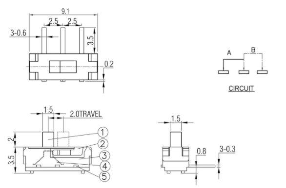 三腳兩檔撥動開關接線圖